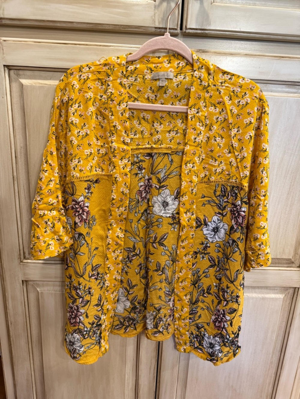 Yellow Floral Open Front Kimono